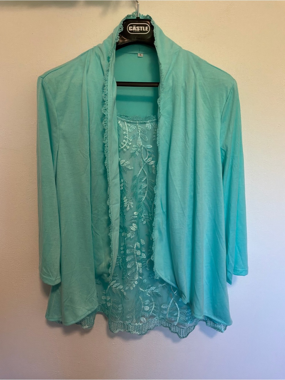 Modlily Aqua Long Sleeve Shirt With Built In Lace Cami Women’s XL